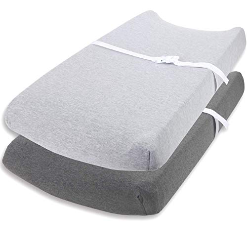 Cuddly Cubs Changing Pad Covers – 2 Pack – Snuggly Soft Plush Cotton Changing Table Covers for Boy, Girl – Fits Perfectly on Summer Infant and Other 16 x 32 Baby Changing Table Pads – Heather Grey - Image 1
