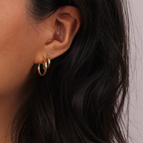 BMMYE 5 Pairs Small Gold Hoop Earrings for Women, Stainless Steel Hoops Set with 14 Karat Gold Plated, Mens Lightweight Thin Hypoallergenic Nickel Free Cartilage Earings - Image 3