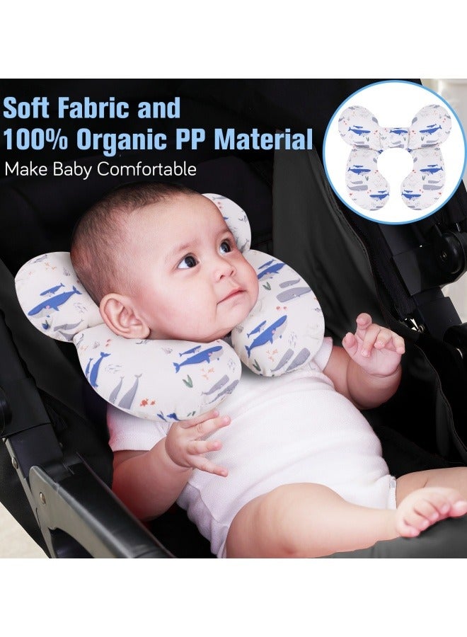 KAKIBLIN Upgraded Baby Neck Pillow, Carseat Head Support for Infant, Newborn Travel Pillow for Stroller & Pushchair, Breathable Baby Pillow for Sleeping, Ergonomic Head Support (Whale) - Image 2