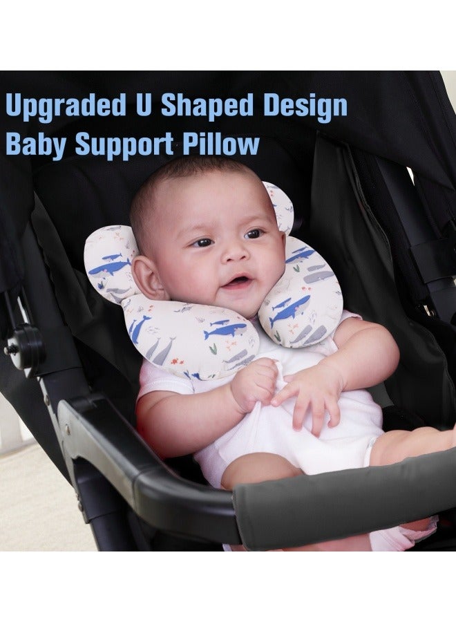 KAKIBLIN Upgraded Baby Neck Pillow, Carseat Head Support for Infant, Newborn Travel Pillow for Stroller & Pushchair, Breathable Baby Pillow for Sleeping, Ergonomic Head Support (Whale) - Image 3
