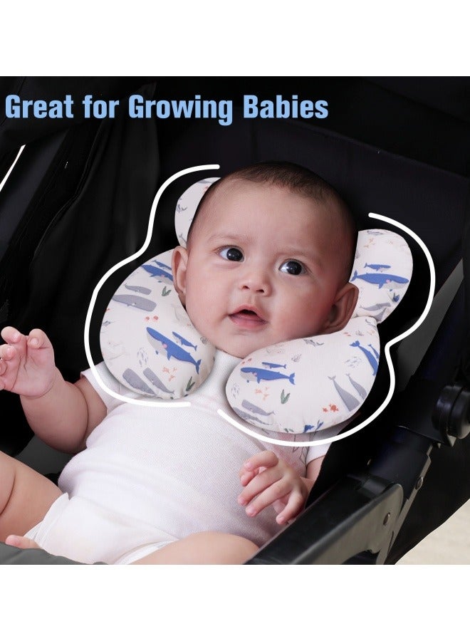 KAKIBLIN Upgraded Baby Neck Pillow, Carseat Head Support for Infant, Newborn Travel Pillow for Stroller & Pushchair, Breathable Baby Pillow for Sleeping, Ergonomic Head Support (Whale) - Image 4