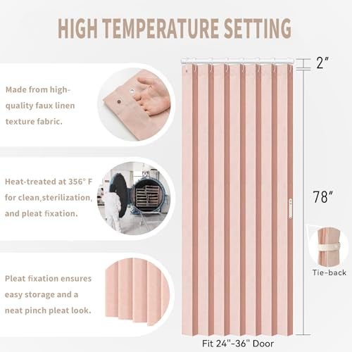 Vatge Doorway Curtains Accordion Pink Curtains for Girls' Room Door, Closet Doors Curtain, 80 Inch Long Privacy Curtains for Room Divider and Open Closet, 1 Panel with Tieback, W39 x L78, Pink - Image 2