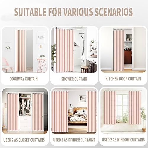 Vatge Doorway Curtains Accordion Pink Curtains for Girls' Room Door, Closet Doors Curtain, 80 Inch Long Privacy Curtains for Room Divider and Open Closet, 1 Panel with Tieback, W39 x L78, Pink - Image 5