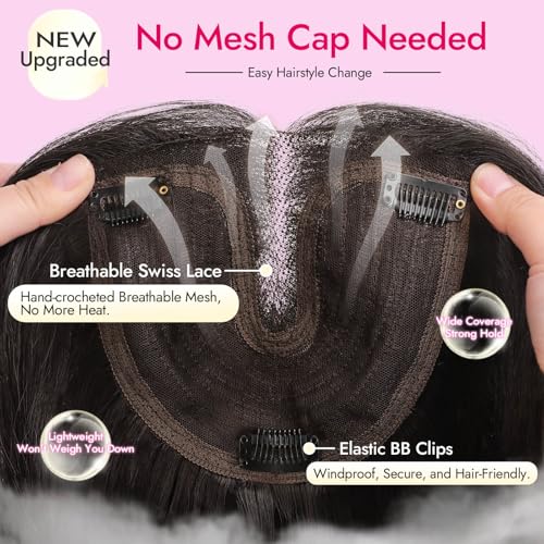 Eawwii Wine Red with Purple Tones Synthetic Hair Toppers for Women with Thinning 5x6 inch Large Base Coverage Clip in Wispy Bangs Upgraded Adjustable Bandage 24 Inch Long Layered - Image 2