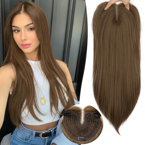 Eawwii Wine Red with Purple Tones Synthetic Hair Toppers for Women with Thinning 5x6 inch Large Base Coverage Clip in Wispy Bangs Upgraded Adjustable Bandage 24 Inch Long Layered - Image 1