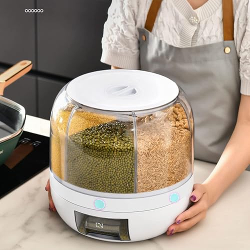 Jolfay Airtight Food Storage Containers Rice Dispenser Countertop Cereal Grain Pulses Container Sets 6 Grids Rotating Canisters With Durable Lid Rice Bucket (Small),Multicolor - Image 5