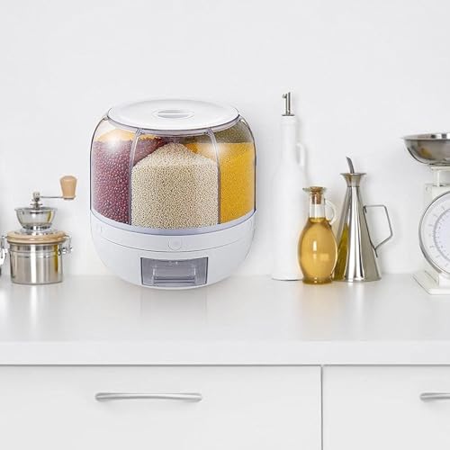 Jolfay Airtight Food Storage Containers Rice Dispenser Countertop Cereal Grain Pulses Container Sets 6 Grids Rotating Canisters With Durable Lid Rice Bucket (Small),Multicolor - Image 3