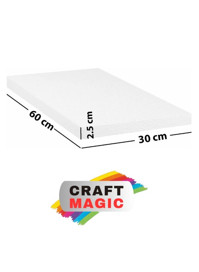 CRAFT MAGIC 3-Pack White Styrofoam Blocks 60×30×2.5 cm | Thick Polystyrene Rectangle Foam Sheets | Thermocol Craft Blocks for Art Sculpting, Modelling, School Projects, DIY Crafts, Foam Boards & Floral Arrangements - Image 2
