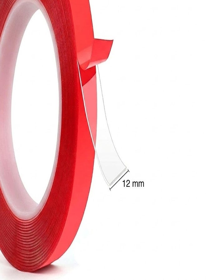 oddpod™ 2 PCS x 12mm Red Double Side Strong Polyster/Acrylic Transparent Tacky Tape 12mm x 25 Metres (Pack Of 2) - Image 3
