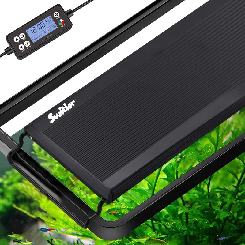 Switior 24/7 LED Aquarium Light, IP68 Waterproof Extendable Bracket Fish Tank Light with Timer, 7 Colors, 10 Level Adjustable Brightness, DIY Mode Full Spectrum Aquarium Plant Light for 30-36 Inch Fish Tank - Image 1