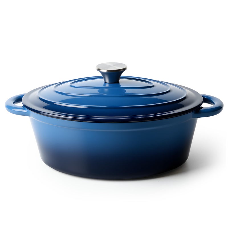 Kerilyn Oval Dutch Oven for Bread Baking, 4.5 Quart Non Stick Enameled Cast Iron Dutch Oven Pot with Lid, Oven Safe Oval Casserole with Lid up to 500Â°F for Baking, Braising, Stews, Roasting (Blue) - Image 1