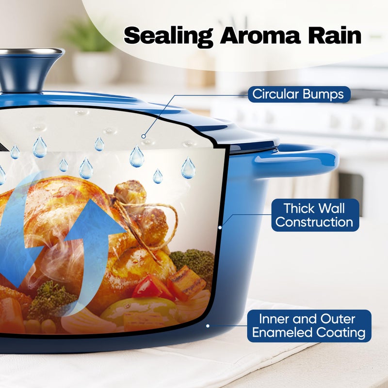 Kerilyn Oval Dutch Oven for Bread Baking, 4.5 Quart Non Stick Enameled Cast Iron Dutch Oven Pot with Lid, Oven Safe Oval Casserole with Lid up to 500Â°F for Baking, Braising, Stews, Roasting (Blue) - Image 5