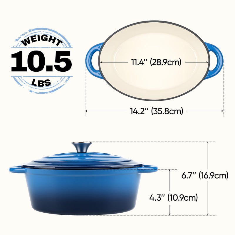 Kerilyn Oval Dutch Oven for Bread Baking, 4.5 Quart Non Stick Enameled Cast Iron Dutch Oven Pot with Lid, Oven Safe Oval Casserole with Lid up to 500Â°F for Baking, Braising, Stews, Roasting (Blue) - Image 3