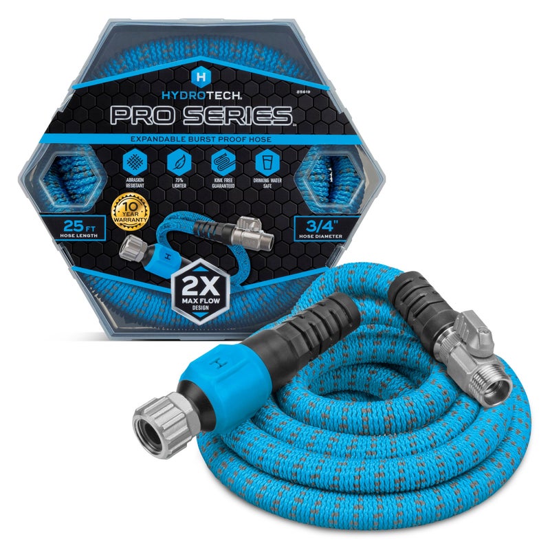 HydroTech 25 ft Expandable Garden Hose Pro Series 2x Max Flow 34 NoKink Flexibility Lightweight Hose for Lawn Garden Car Washing Deck and Patio Cleaning - Image 2