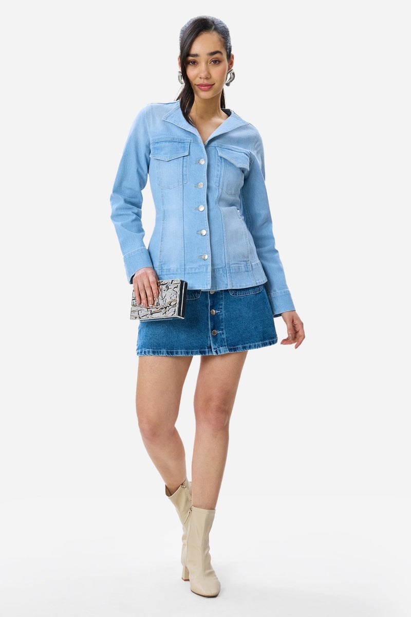 Virgio Solid Cotton Faded Traditional Denim Blazer for Women - Image 3