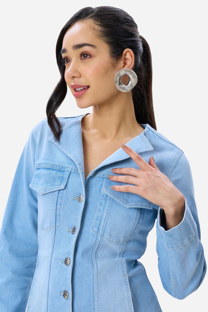 Virgio Solid Cotton Faded Traditional Denim Blazer for Women - Image 5