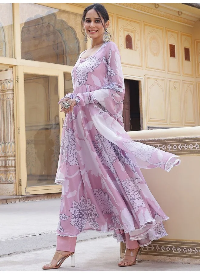 AKS AKS Couture Floral Printed Regular Anarkali Kurta with Trousers & Dupatta