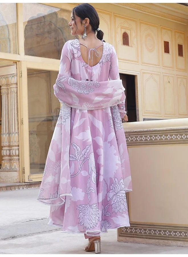 AKS AKS Couture Floral Printed Regular Anarkali Kurta with Trousers & Dupatta