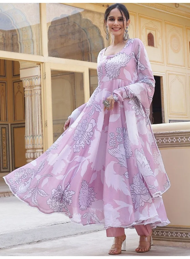AKS AKS Couture Floral Printed Regular Anarkali Kurta with Trousers & Dupatta