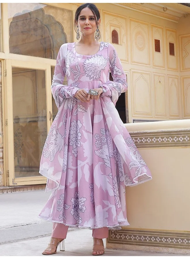 AKS AKS Couture Floral Printed Regular Anarkali Kurta with Trousers & Dupatta