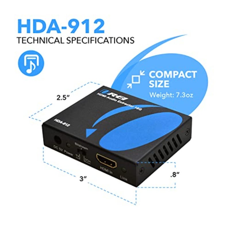 4K Audio Extractor HDMI, UltraHD 4K @ 60Hz 18G HDMI 2.0 Audio Converter SPDIF + 3.5mm Output HDCP 2.2 - Dolby Digital/DTS Passthrough CEC, HDR, Dolby Vision, HDR10 Support HDA-912 - Image 4