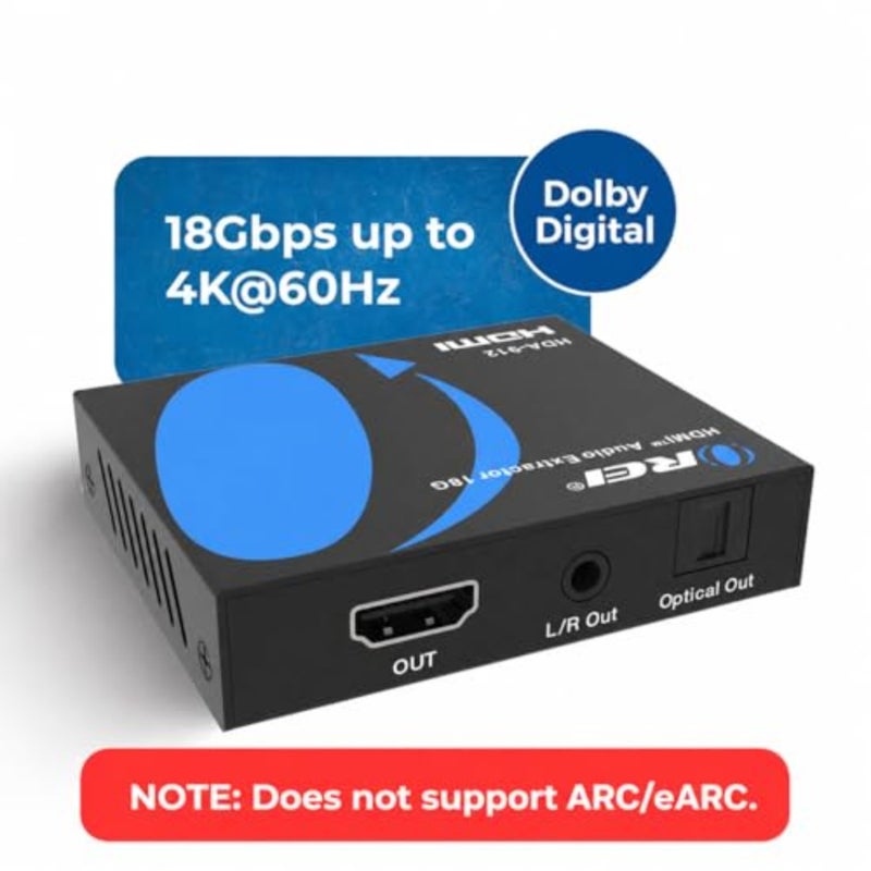 4K Audio Extractor HDMI, UltraHD 4K @ 60Hz 18G HDMI 2.0 Audio Converter SPDIF + 3.5mm Output HDCP 2.2 - Dolby Digital/DTS Passthrough CEC, HDR, Dolby Vision, HDR10 Support HDA-912 - Image 3