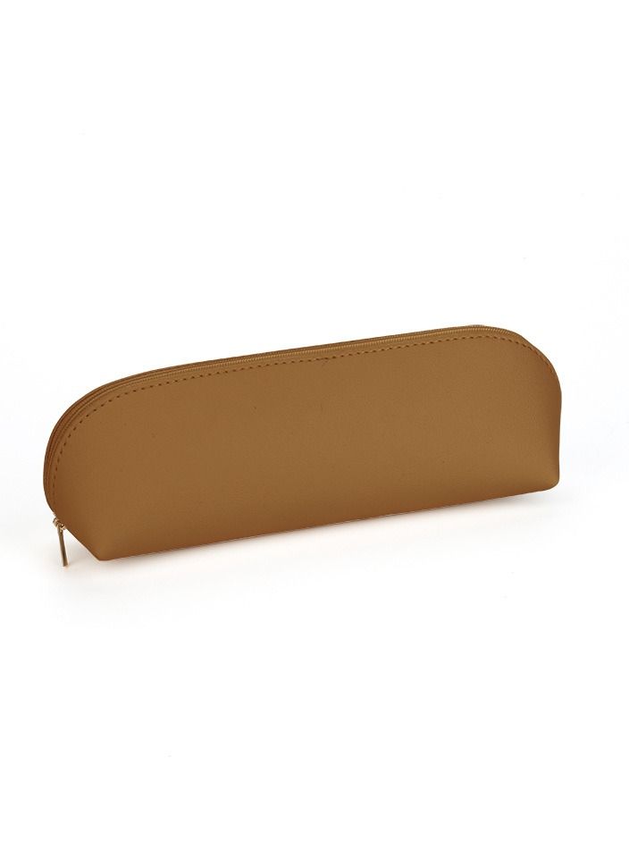 KUYING Curved Zipper Pen Bag, Leather Waterproof And Minimalist Storage Bag 