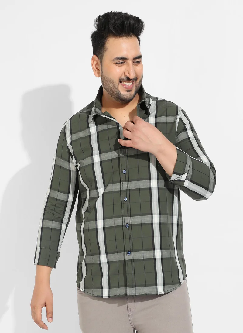 Instafab Plus Instafab Plus Men's Tartan Plaid Dark Green Shirt