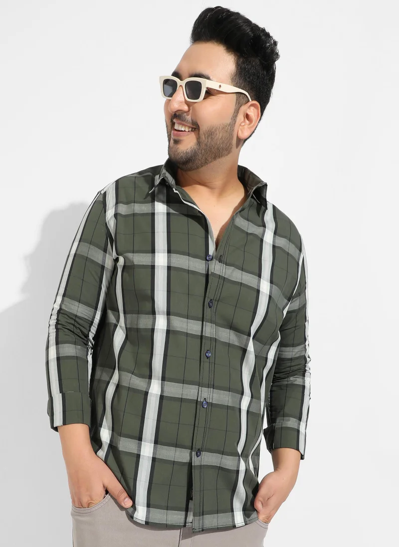 Instafab Plus Instafab Plus Men's Tartan Plaid Dark Green Shirt