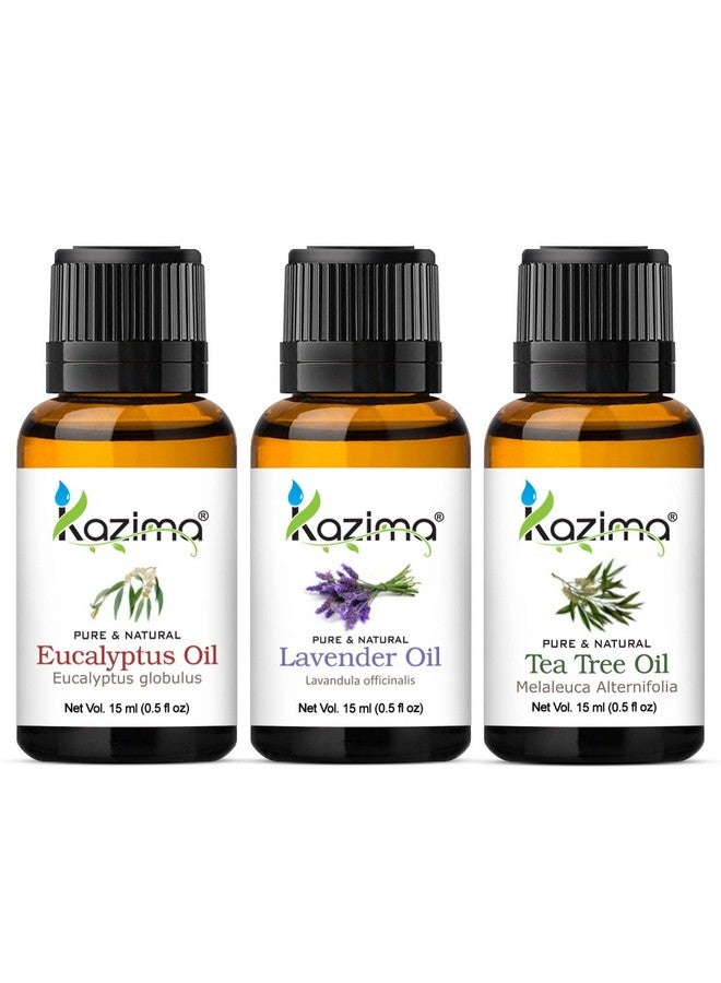KAZIMA Combo Of Eucalyptus Oil, Lavender Oil & Tea Tree Oil 100% Pure, Natural & Undiluted Essential Oil (Pack Of 3) 15 Ml Each