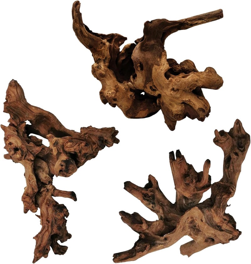 Hamiledyi 3 قطع من الخشب العائم الطبيعي لحوض السمك 7-12 بوصة فروع الخشب لزينة التنين الملتحي والزواحف زينة حوض السمك بأحجام متنوعة ديكور موطن طبيعي للزواحف - Image 1