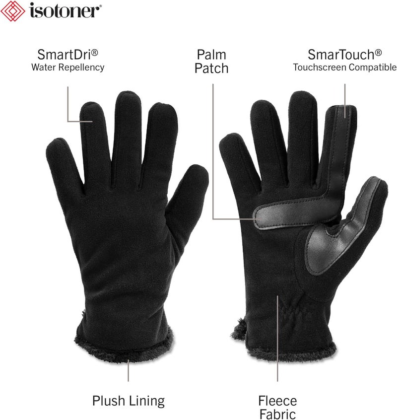 isotoner Women's Stretch Fleece Gloves with Microluxe Lining and Smart Touch Technology - Black-Smartdri, One Size - Image 2