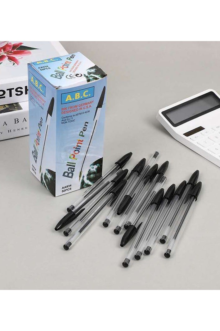 اي بي سي أقلام حبر جاف سوداء من ABC Smooth مكونة من 50 قطعة، أقلام حبر جاف فائقة النعومة مع قبضة مريحة، مناسبة للمدرسة والمكتب والكتابة والمجلات - Image 1