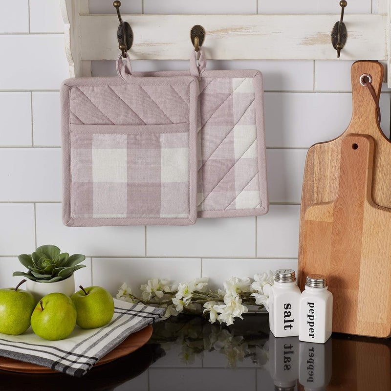 DII Buffalo Check Kitchen Collection, Classic Farmhouse Kitchen Set, Potholder, Dusty Lilac, 2 Piece - Image 3