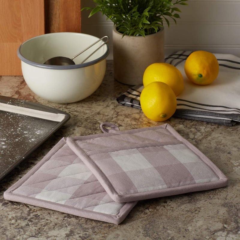 DII Buffalo Check Kitchen Collection, Classic Farmhouse Kitchen Set, Potholder, Dusty Lilac, 2 Piece - Image 4