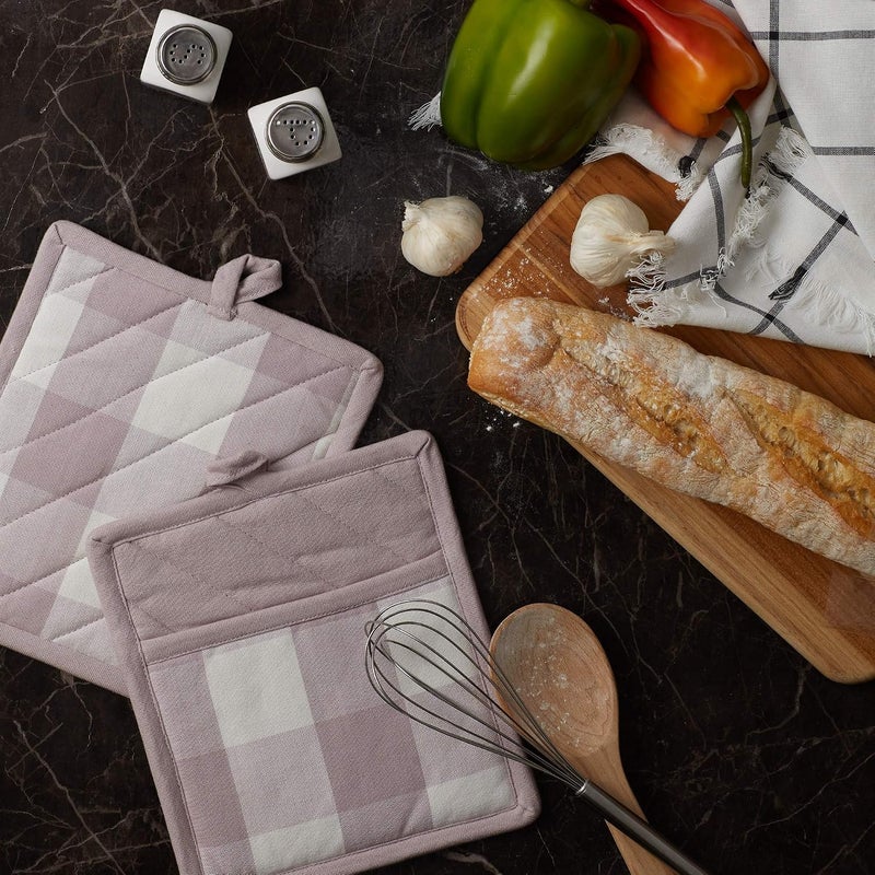 DII Buffalo Check Kitchen Collection, Classic Farmhouse Kitchen Set, Potholder, Dusty Lilac, 2 Piece - Image 5