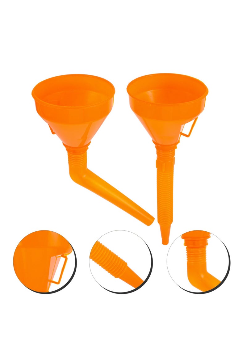 SYOSI Automotive Funnels, 2Pcs Orange Wide Mouth Oil Funnel, Right Angle Funnel, No- Spill Plastic Long Neck Oil Funnel Extension, for Cars Motorcycles Engine Oil Kerosene Gasoline Gas Fuel - Image 2