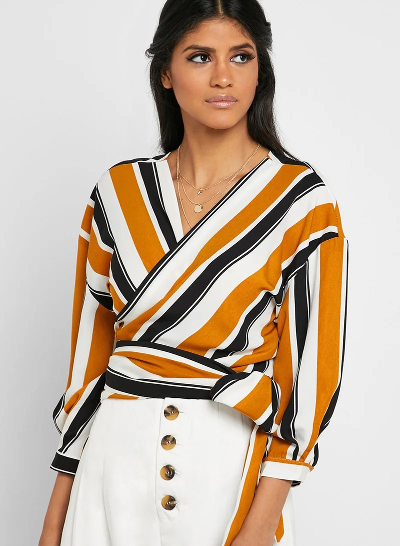 ELLA Striped Wrap Front Top
