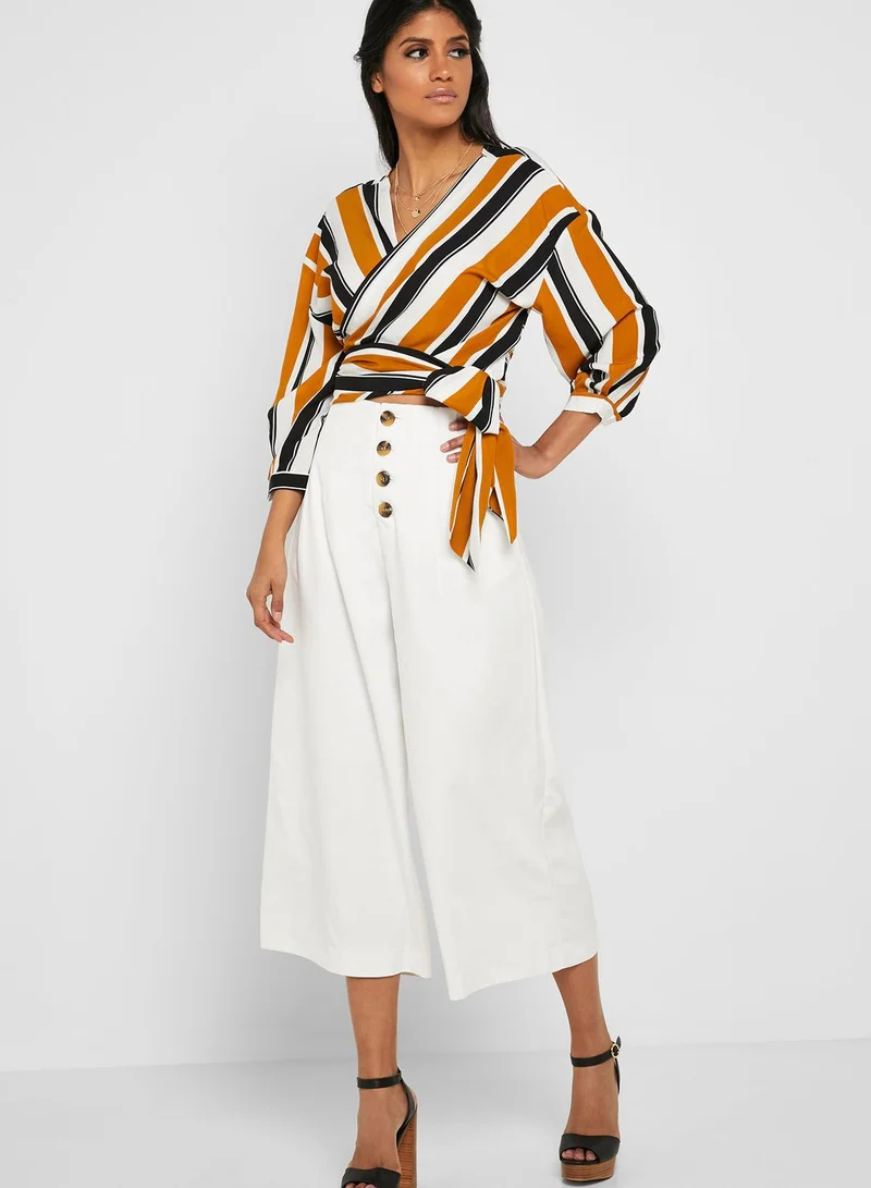 ELLA Striped Wrap Front Top