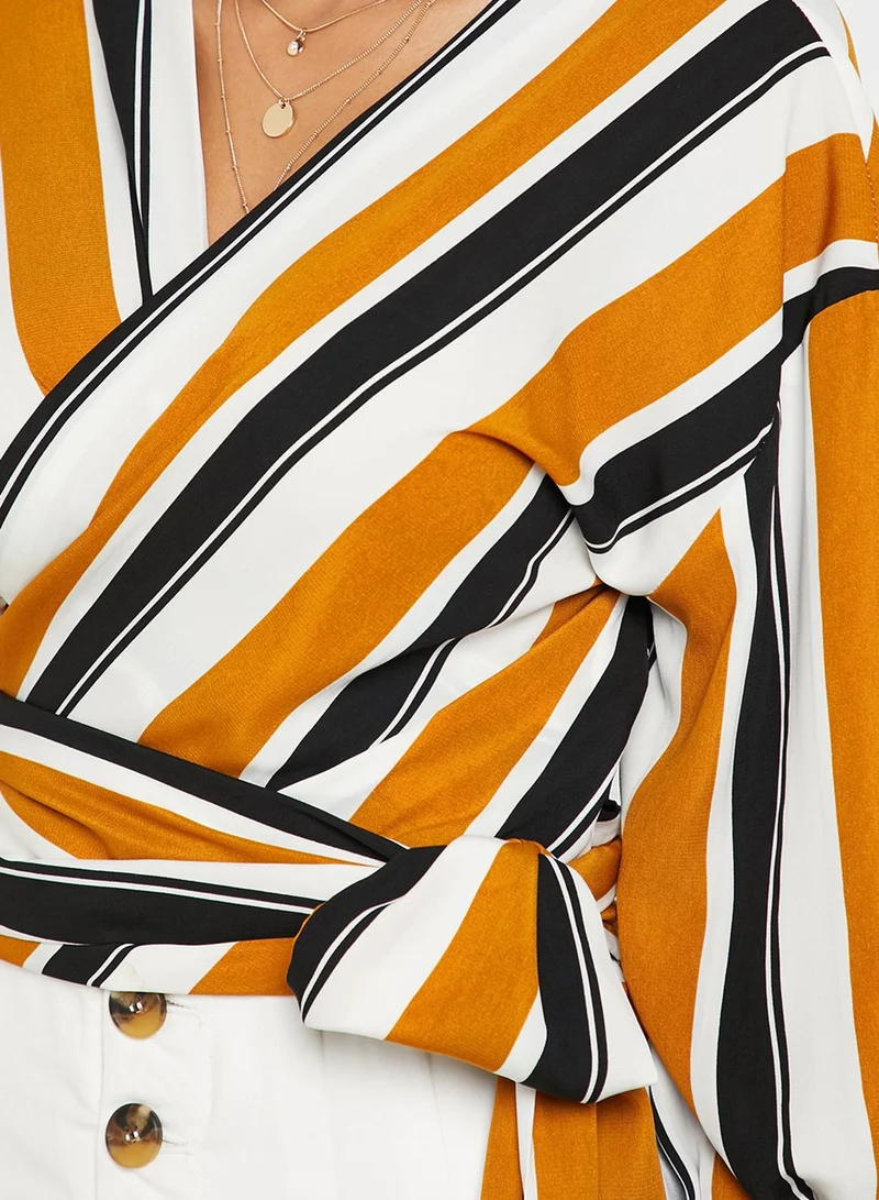 ELLA Striped Wrap Front Top