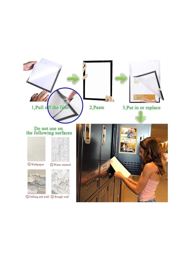 The Bros إطار عرض مغناطيسي A3، حامل ورق مغناطيسي ذاتي اللصق، لعرض الإعلانات، تخزين الصور، الإشعارات، الوثائق، بدائل إطار الصور (5 عبوات، فضي) - Image 2