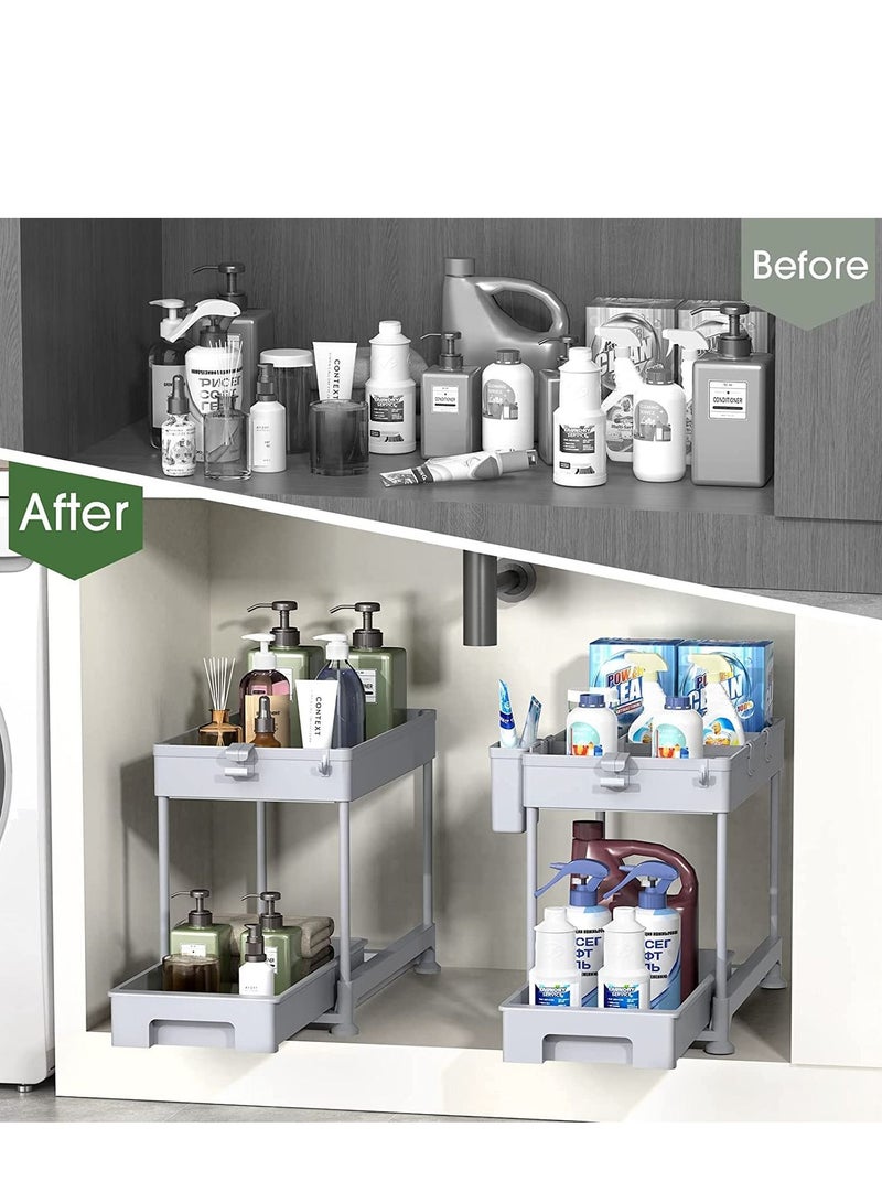 MIXDE Under Sink Organizer Sliding Cabinet Basket Organizer 2 Tier Under Bathroom Storage Rack with Hooks,Hanging Cup,Dividers,Multi-purpose Storage Shelf for Bathroom Kitchen  - Image 5