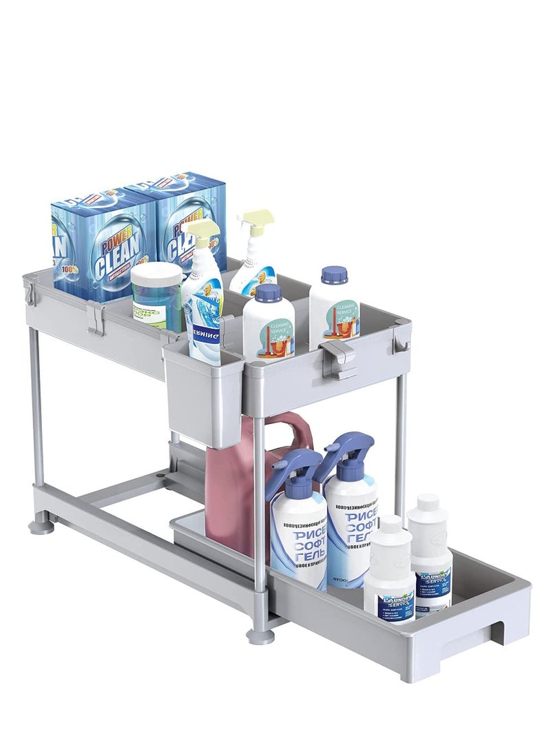 MIXDE Under Sink Organizer Sliding Cabinet Basket Organizer 2 Tier Under Bathroom Storage Rack with Hooks,Hanging Cup,Dividers,Multi-purpose Storage Shelf for Bathroom Kitchen  - Image 2