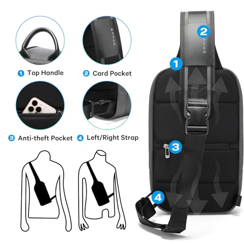BANGE Large Sling Bag for Men, Waterproof Crossbody Backpack for Men, Fashion Shoulder bags with Pad Compartment - Image 3