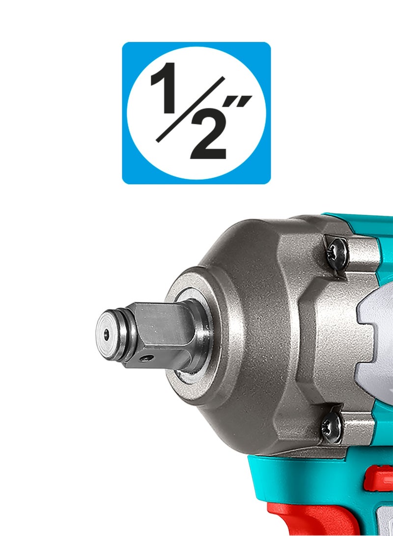 TOTAL 20V Cordless Impact Wrench, Brushless Motor, 405Nm Torque, 1/2 Inch Drive, with 2.0Ah Batteries, Charger, 3 Sockets (17mm, 19mm, 21mm), LED Light, Carrying Case - Image 5