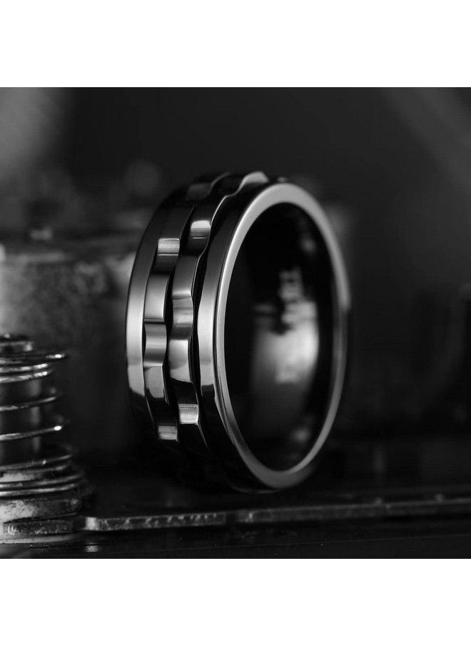 King Will - Mens Boys Black Gear Spinner Rings Stainless Steel Fidgets Two Black Gear Fidget Ring Anxiety Ring For Men Women Toy Stress Free Cool Wedding Band 10 - Image 1