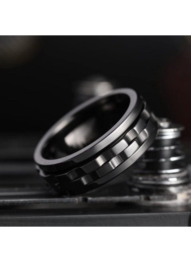 King Will - Mens Boys Black Gear Spinner Rings Stainless Steel Fidgets Two Black Gear Fidget Ring Anxiety Ring For Men Women Toy Stress Free Cool Wedding Band 10 - Image 1