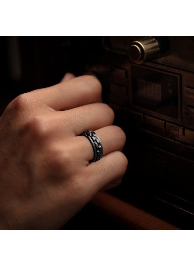 King Will - Mens Boys Black Gear Spinner Rings Stainless Steel Fidgets Two Black Gear Fidget Ring Anxiety Ring For Men Women Toy Stress Free Cool Wedding Band 10 - Image 1
