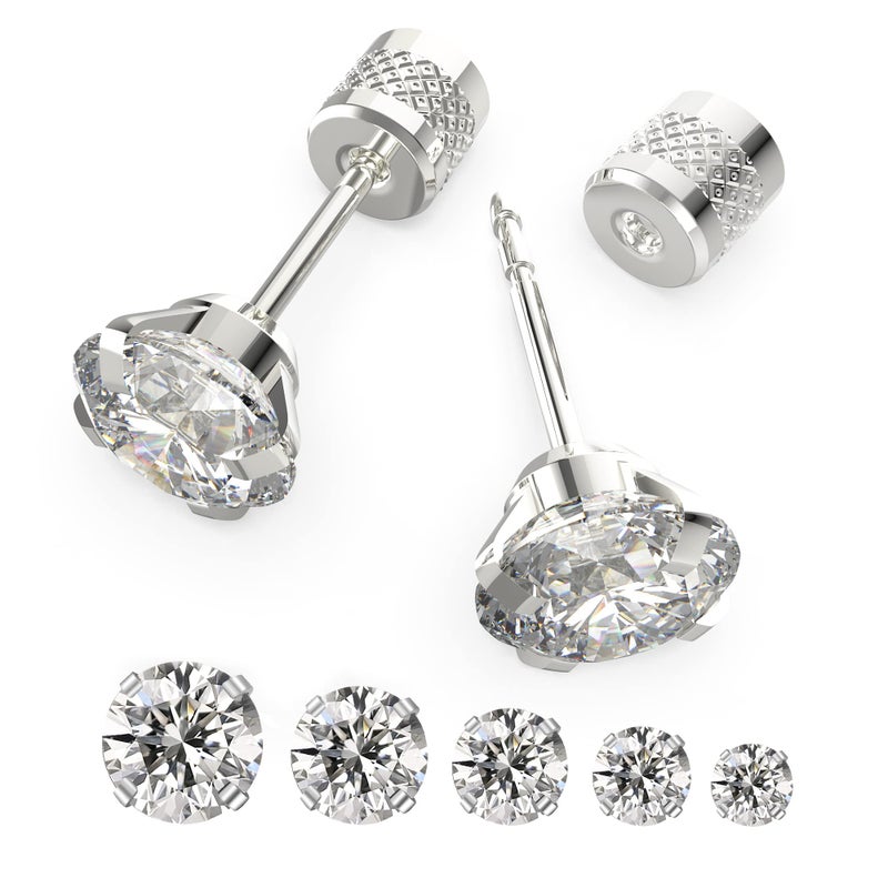 Yetonload 5 pairs Push-in Flat Back Stud Earrings Hypoallergenic Surgical Stainless Steel Cubic Zirconia Earrings Studs Set Multi-Pack, CZ Stud Earrings for Women Men Trendy Cartilage Earrings 4-8mm(B-Silver) - Image 1