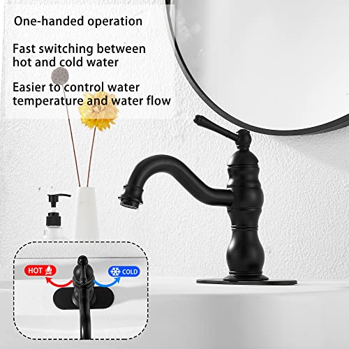 GGStudy Matte Black Bathroom Faucet GGStudy 360° Swivel Bathroom Vanity Faucet Single Handle One Hole Black Bathroom Sink Faucet Basin Matching Pop Up Drain with Overflow - Image 3